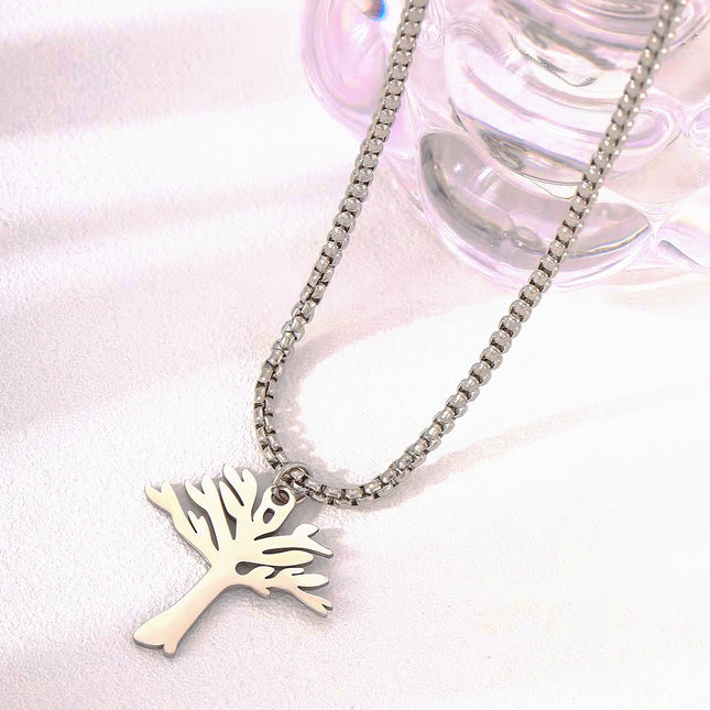 Personalized Versatile Hollow Tree of Life Stainless Steel Pendant Necklace for Women, Simple Non-Fading Chain for Men and Women, Stackable