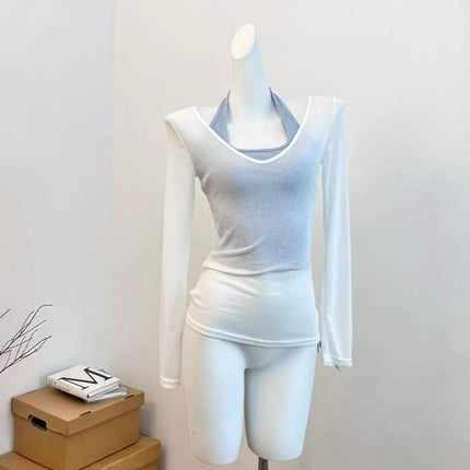 Sun Protection Blouse for Women 2025 New Suit Summer Long-Sleeved T-Shirt Right Shoulder Loose Slimming Look Flesh-Covering Top