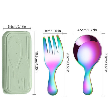 Stainless Steel Portable Spoon and Fork Set Children's Rice Spoon Dessert Spoon Fruit Fork Short Handle Fork Spoon Mini Tableware