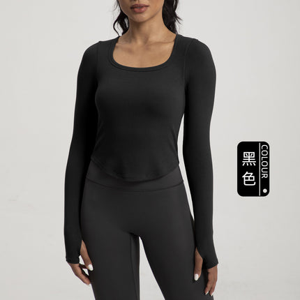 Autumn and Winter New Yoga Clothing Women's One-piece Cup with Chest Pad Naked Sense Slim-fit Slimming T-shirt Sports Fitness Long-sleeved Top