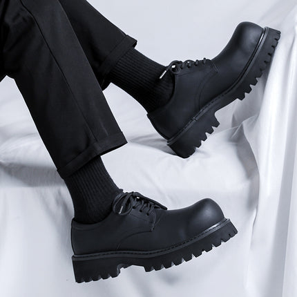 British round toe thick bottom dark ins round toe Derby shoes 2023 Autumn New Youth high-grade casual leather shoes
