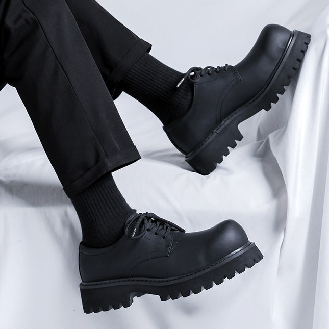 British round toe thick bottom dark ins round toe Derby shoes 2023 Autumn New Youth high-grade casual leather shoes