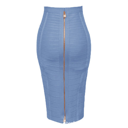 Amazon Aliexpress Best-Selling 16-Color Bandage Skirt Stripesd Zipper Double-Open Sexy High-Waist Hip Skirt Skirt