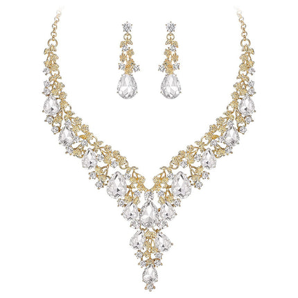 Factory Direct Sales of Cross-Border Popular Water Drop Necklace and Earrings Jewelry Sets, Wedding Dresses, Evening Wear, New Jewelry Accessories