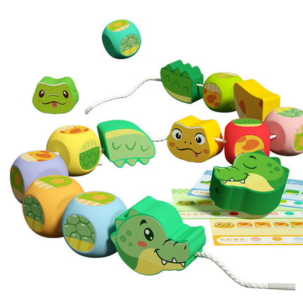 Wooden Animal Wooden Rope Game Large Particle Beaded Building Blocks Early Education Puzzle 2-3 Children's concentration training toys
