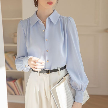 Autumn New Korean Style Loose White Shirt Long-Sleeved Top with a Commuter Design, Niche Light Luxury Professional Shirt for Women