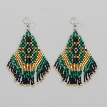 Cross-border Bohemian Ethnic Retro Earrings MGB Rice Beads Diamond Tassel Hand-woven Women's Earrings