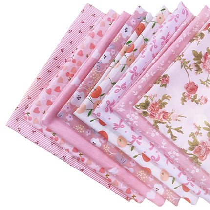 8-Piece Set of Pink Floral Pure Cotton Decorative Fabric for Home Textile Patchwork, Fresh and High-Quality