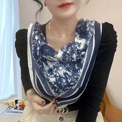 Spring and summer sunscreen magnetic buckle cotton and linen texture large square scarf women's 2024 new all-match autumn and winter neck scarf