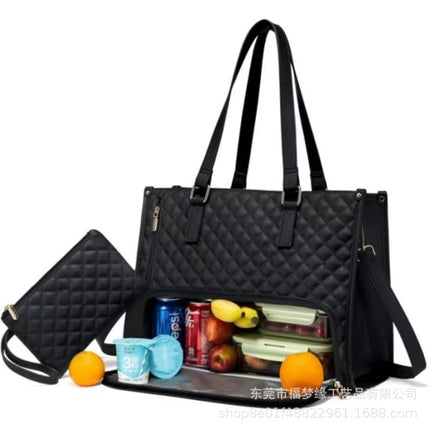 Cross-Border Hot Selling 2-in-1 Handbag Lunch Bag Combination Bag Large Portable Thermal Bag Women's Cross-Axillary Bag