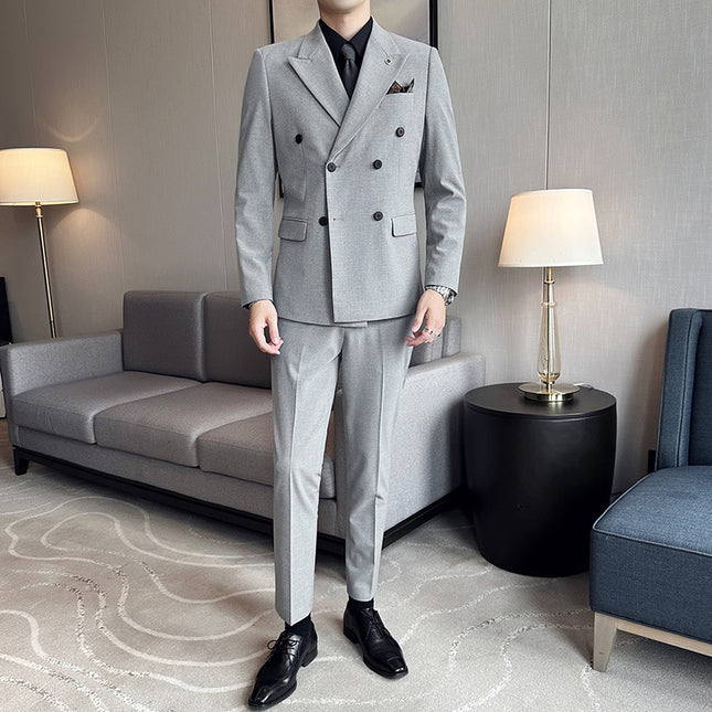 Live Supply of High-Quality, Stylish Double-Breasted Men's Suit Sets from Douyin and Kuaishou Influencers, Three-Piece Suit Set