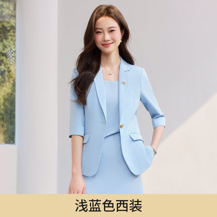 New Blue Suit Jacket Women's Suit dress Dress Two-piece Autumn and Winter Elegant Small Chanel Style Business Wear