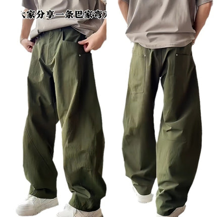 Spring new men's fashion trend three-dimensional cutting large pocket machete casual pants small group lazy style wide leg pants
