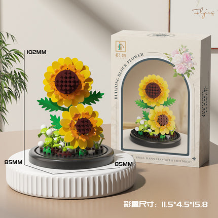 Compatible with Lego Forever Flower Sunflower Rose Fleshy Potted Plants Assembled Building Blocks Toy Valentine's Day Gift for Girls