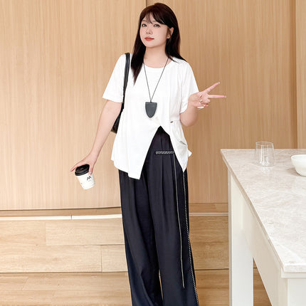 Double Day 25 Summer plus size Women's Fashion Top Line Decorative Casual Pants 8929
