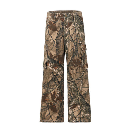 JIAMU Branch Camouflage Ins Overalls American Style Old-fashioned Design Sense Loose Outdoor Casual Pants Printed Relaxation Sense