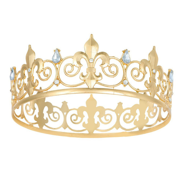 European and American Cross-Border Round Crystal Crown Ball Prince Tiara Crown Party Birthday Pair Decoration Ready-Made Factory Direct Sale
