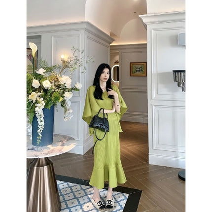 Miyake Dress Retro Dress Pleated Skirt Slim Fishtail Skirt Mid-Length Niche Design Skirt for Women