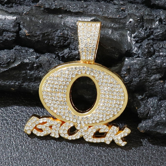 European and American Personality Hip Hop Cross-border Men's Jewelry Fashion Brand OBLOCK English Letter Pendant Full Diamond Cuban Chain Necklace