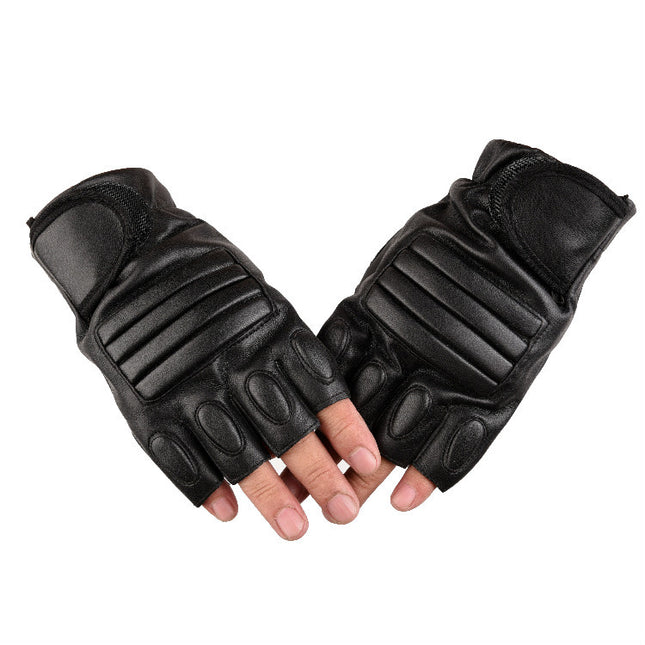 Wholesale pu half finger gloves imitation leather outdoor non-slip Men's Fitness gloves half sports motorcycle riding tactical gloves