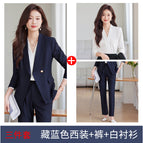 Three-piece set navy blue suit + pants + white shirt / S