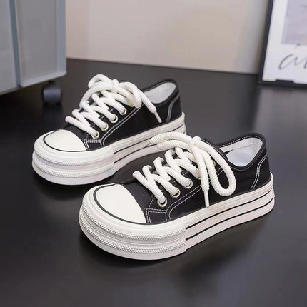 6733 Canvas Shoes for Women 2024 Summer Breathable Low-Top Thick-Soled Dopamine Cream Mango Toe White Casual Shoes