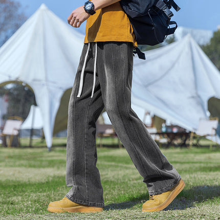Men's Trendy Loose Yellow Mud Bootcut Scimitar Jeans High Street Casual Washed Long Pants