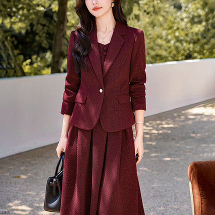 Brown Suit suit Women's Long-sleeved Spring and Autumn 2024 New Business Wear Dress Elegant Slimming dress Two-piece Set