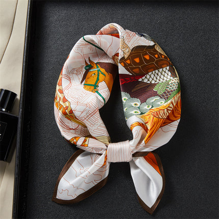 Zoo Selfie Print 100% Mulberry Silk Scarf Spring & Fall Decorative Neck Scarf Silk Scarf 53cm Square Scarf