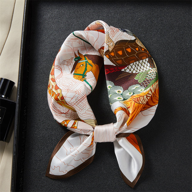 Zoo Selfie Print 100% Mulberry Silk Scarf Spring & Fall Decorative Neck Scarf Silk Scarf 53cm Square Scarf