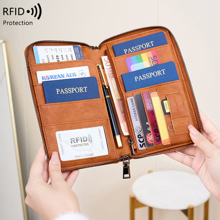 Cross-border New RFID Anti-magnetic Wallet Zipper Passport Bag Certificate Bag Air Ticket Storage Bag Multifunctional Passport Wallet