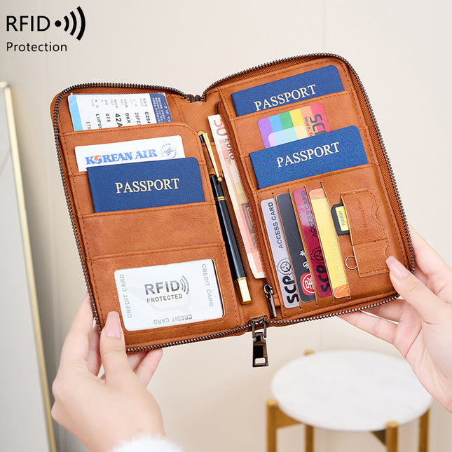 Cross-border New RFID Anti-magnetic Wallet Zipper Passport Bag Certificate Bag Air Ticket Storage Bag Multifunctional Passport Wallet