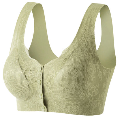 Mom's Underwear Front Opening and Buckle-free Bra Non-steel Ring Gathering Middle-aged and Elderly Women's plus size Lace Bra Thin