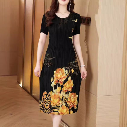 Miyake Pleated 2024 Summer New Style Chanel Style Flower High-grade Elegant Elegant Pleated Magic dress Women