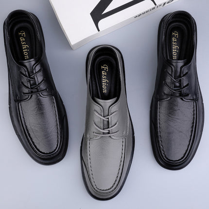 Men's Summer Men's Breathable Cowhide Business Dress Casual Shallow Mouth Lace-up Thick Bottom Low-top Hand-grip Pattern Men's Shoes