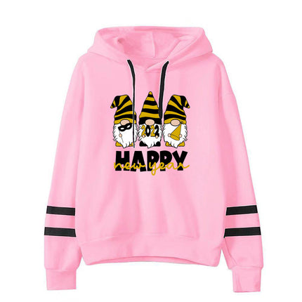 Santa happy printed parallel bars striped hooded hoodie European and American men's and women's European size cross-border autumn and winter