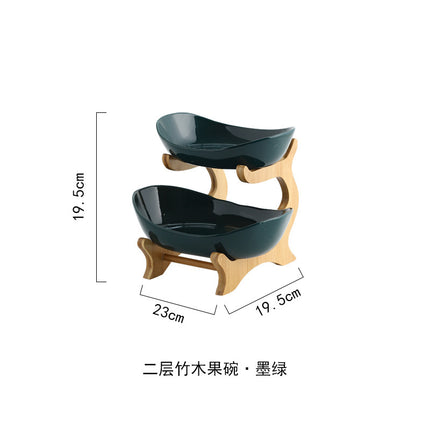 European-style three-layer ceramic dried fruit plate new creative bamboo rack multi-layer fruit plate household snack plate factory direct sales