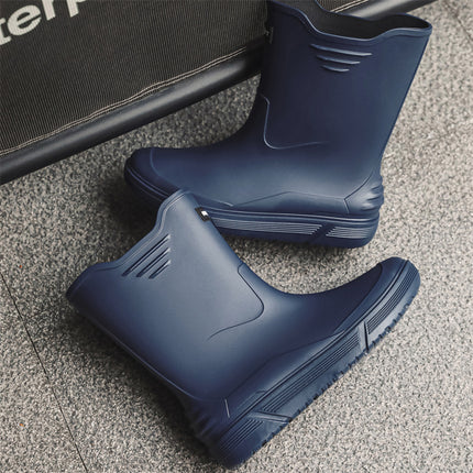 Men's Waterproof Rain Boots with Cuffs, Fishing Water Shoes, Fleece-Lined, Non-Slip Kitchen Work Rubber Shoes, Comfortable Soft-Soled Rain Boots