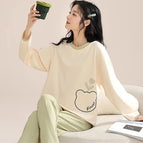Cmy124 flower shadow bear round neck double length / M