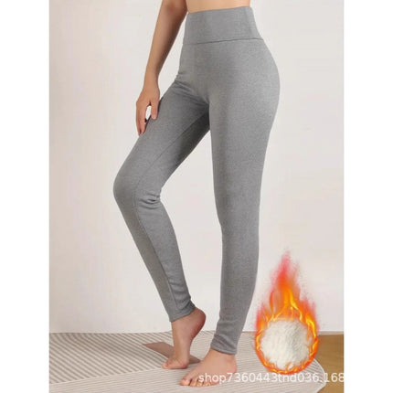 Cross-Border Popular European and American Outerwear Thickened Warm Women's High-Waisted Fleece-Lined Leggings Elastic Warm Textured Yoga Pants
