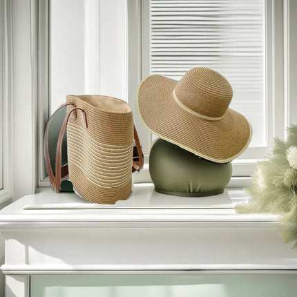 Cross-Border Straw Hat Straw Bag Two-Piece Set Sun Hat Large Capacity Striped Tote Bag Shoulder Bag Beach Bag Factory Store
