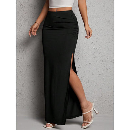 M8645 Dropshipping Aliexpress Amazon Cross-Border New Nightgown Women's Casual Solid Color Pleated Side Slits