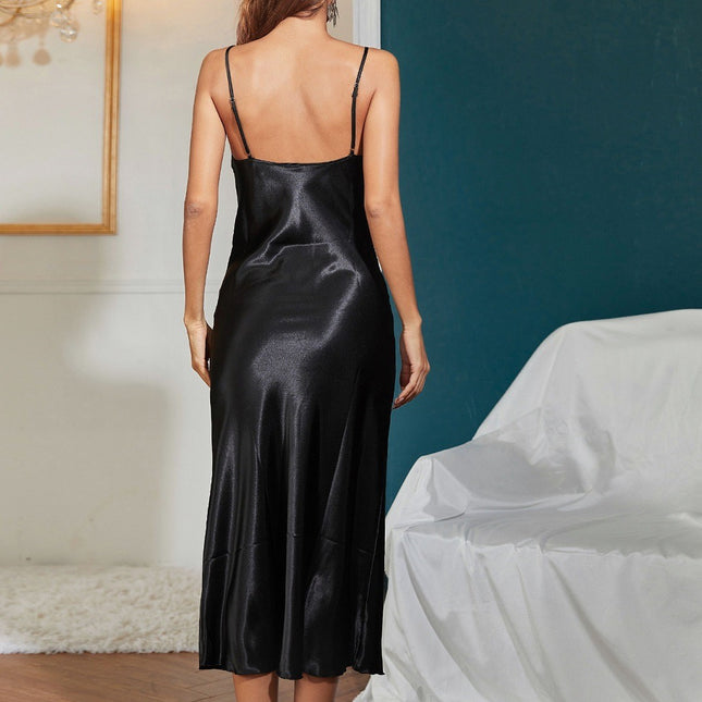 New Arrival Silk Backless Split Hanging Skirt Nightwear Pearse Egg Green Bean Powder Orange Nightwear Sexy Casual Home Silk