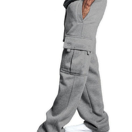 Cross-Border Export European and American New Men's Multi-Flap Pocket Pants Cargo Pants Autumn and Winter Brushed Casual Leggings Pants for Men