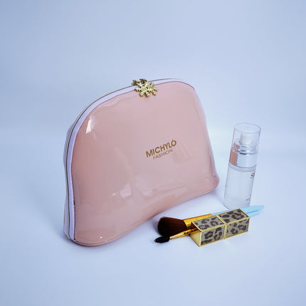 High-grade mirror leather semi-circular cosmetic bag travel storage bag wedding bride bag large, medium and small three-piece bag