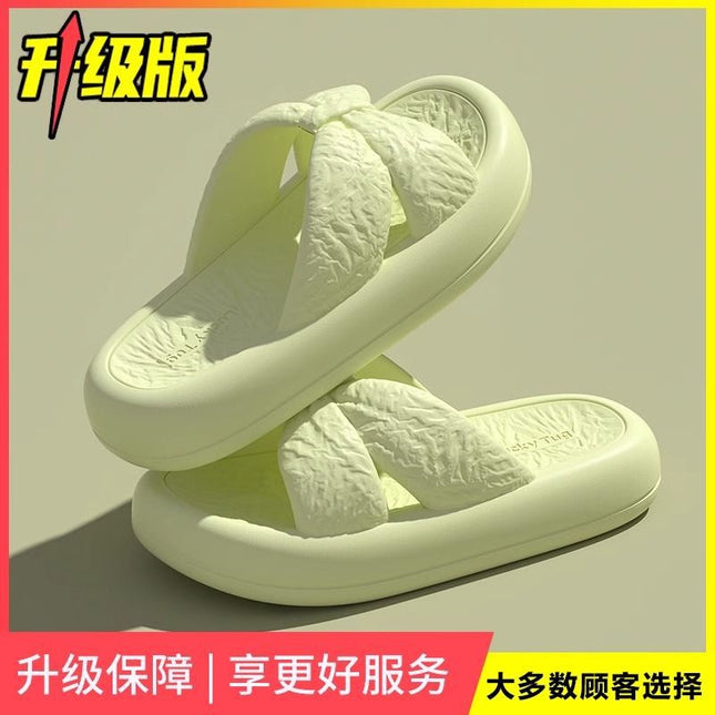 New Home Slippers for Women with Bows, Indoor Quick-Drying, Non-Slip, Bathing and Stepping on Shit, Solid Color Casual Sandals and Slippers Wholesale