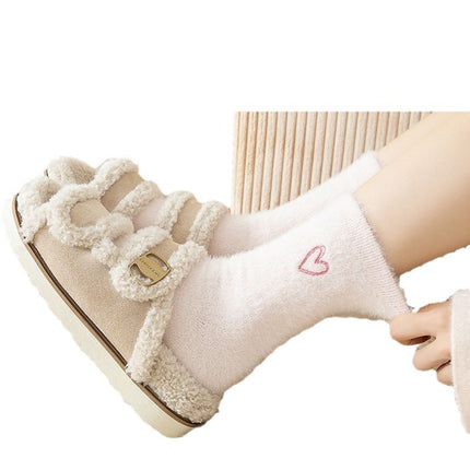 Socks women's mid-tube socks autumn and winter thickened love mink velvet embroidery sleep floor socks winter warm stockings