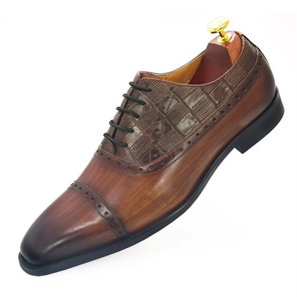 New Top-Layer Genuine Leather Men's Business Formal Shoes with Carved Square Toe Brogue Handmade Oxford Shoes