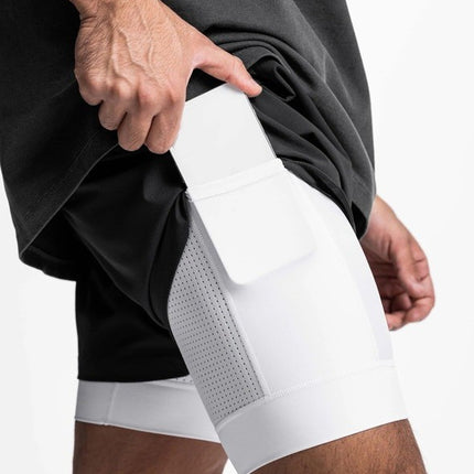 Crazy Muscle Men's Sports Casual Shorts Double Layer Fake Two-Piece Marathon Basketball Fitness Sweat-Wicking Quick-Dry Shorts