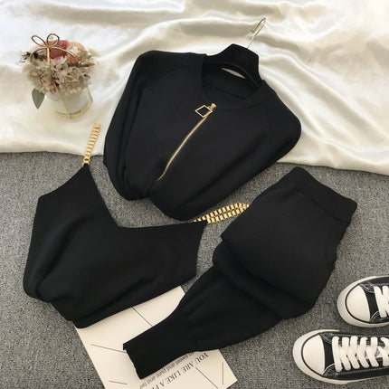 2025 Autumn and Summer Han Fan Ins Sweet Elegant Chain Vest Knitted Jacket Leg Three-Piece Set